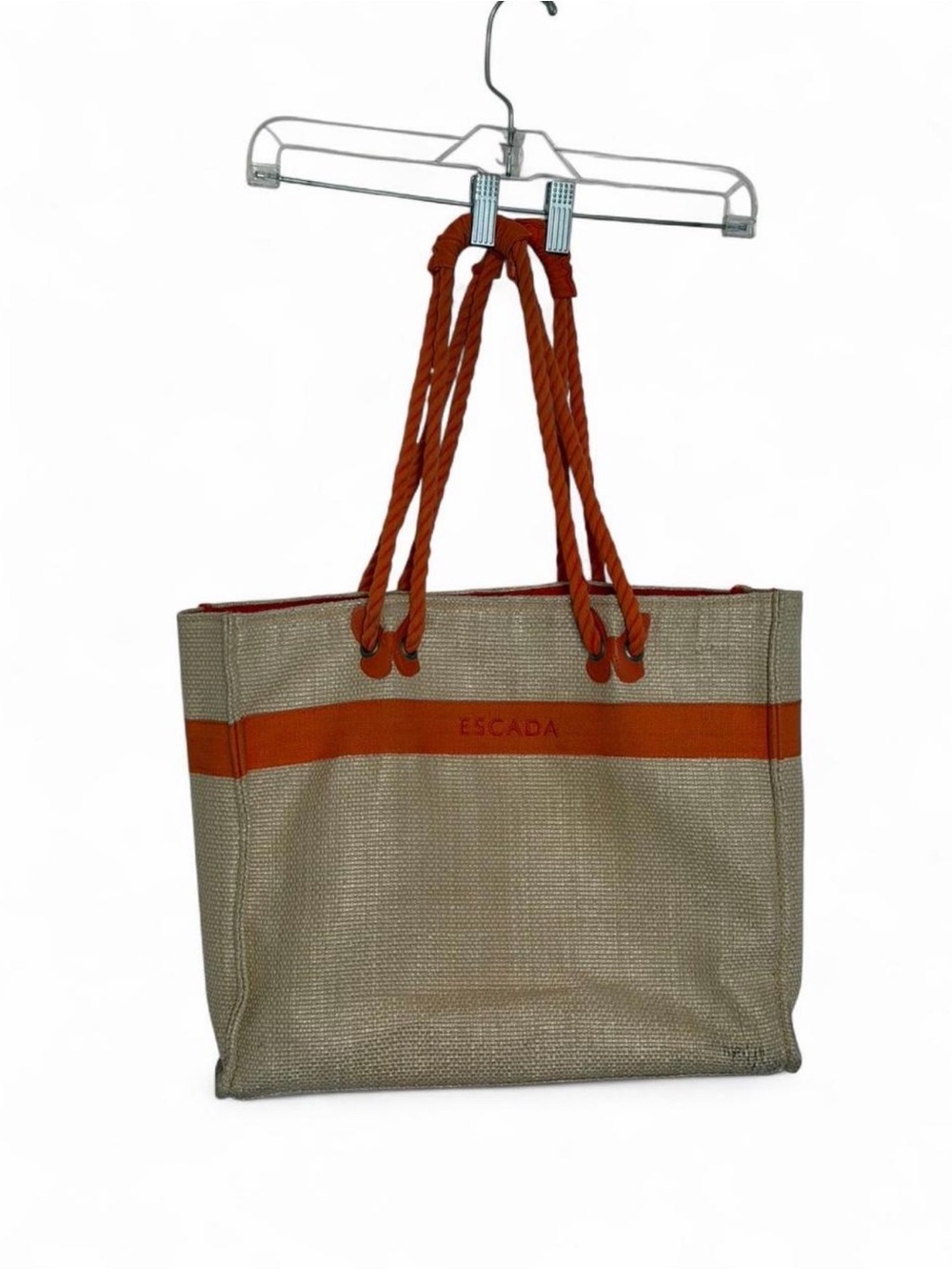 ESCADA Orange Rope Handle Straw Tote Bag Large Beach Summer Bag 🧡